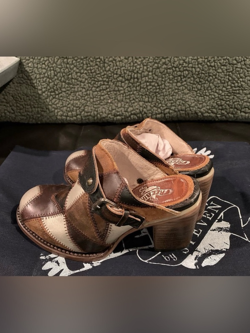 Freebird by Steven Brown and Cream Patchwork Leather Clog Heels - Picture 2 of 3